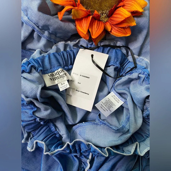 🦋B2G1🦋UNIQUE VINTAGE 1970s Chambray Ruffle Tiered Midi Skirt | NWT | - Picture 10 of 12